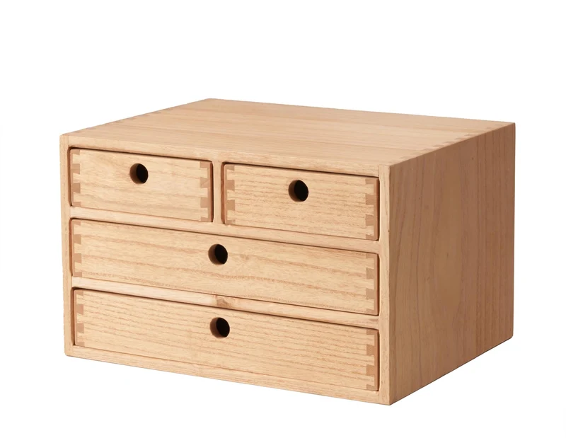 KIRIGEN Schubladenbox Holz, Tischkommode, 4 Schubladen, Natur