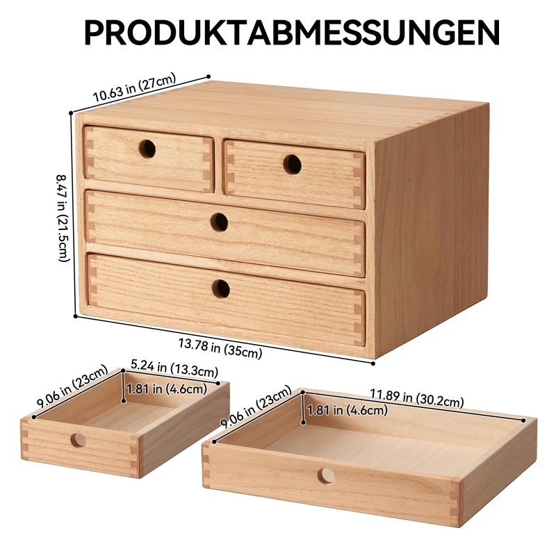 KIRIGEN Schubladenbox Holz, Tischkommode, 4 Schubladen, Natur