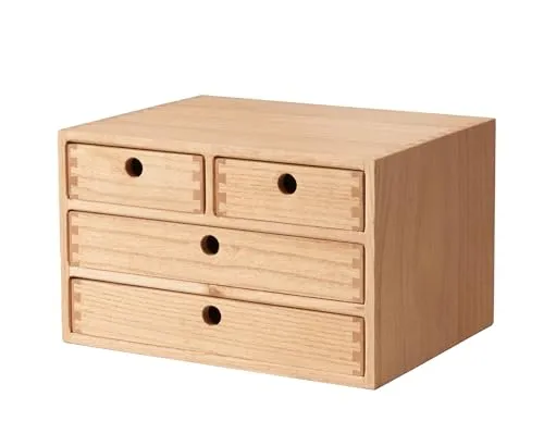 KIRIGEN Schubladenbox Holz, Tischkommode, 4 Schubladen, Natur