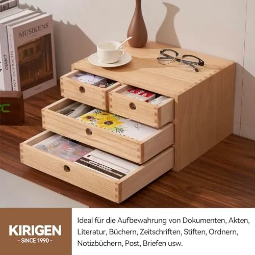 KIRIGEN Schubladenbox Holz, Tischkommode, 4 Schubladen, Natur