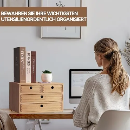 KIRIGEN Schubladenbox Holz, Tischkommode, 4 Schubladen, Natur