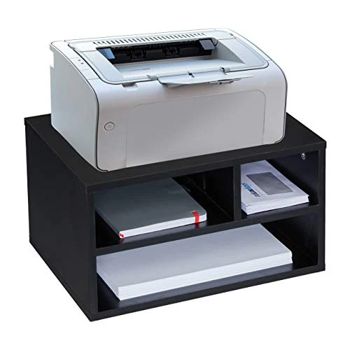 Relaxdays Druckerständer Schreibtisch, 3 Fächer, Regal für Drucker, Druckerhalter, H x B x T: 22,5 x 40 x 30 cm, schwarz