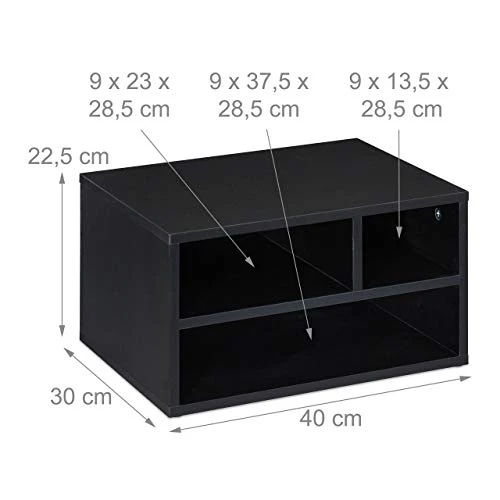 Relaxdays Druckerständer Schreibtisch, 3 Fächer, Regal für Drucker, Druckerhalter, H x B x T: 22,5 x 40 x 30 cm, schwarz