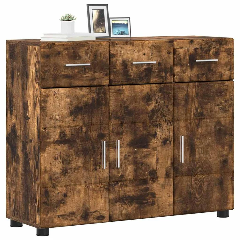 Schrank aus Holzwerkstoff mit Tür, modernes Design in Geräucherter Eiche, 88,5 x 30,5 x 73 cm, ideal für Homeoffice und Wohnzimmer