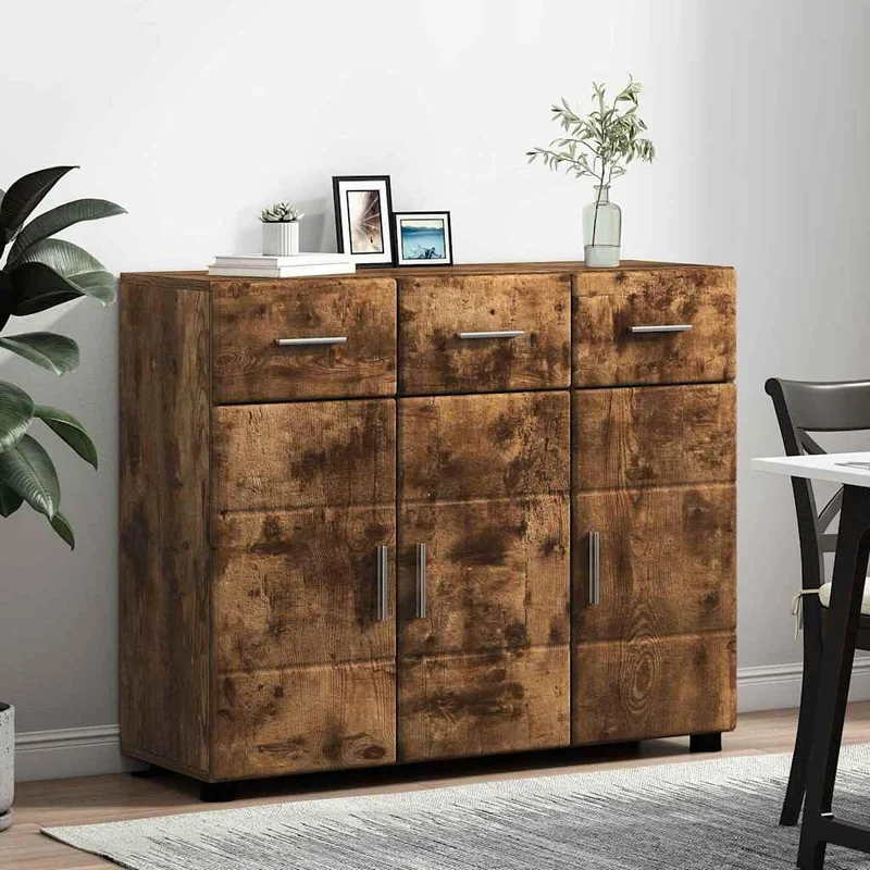 Schrank aus Holzwerkstoff mit Tür, modernes Design in Geräucherter Eiche, 88,5 x 30,5 x 73 cm, ideal für Homeoffice und Wohnzimmer