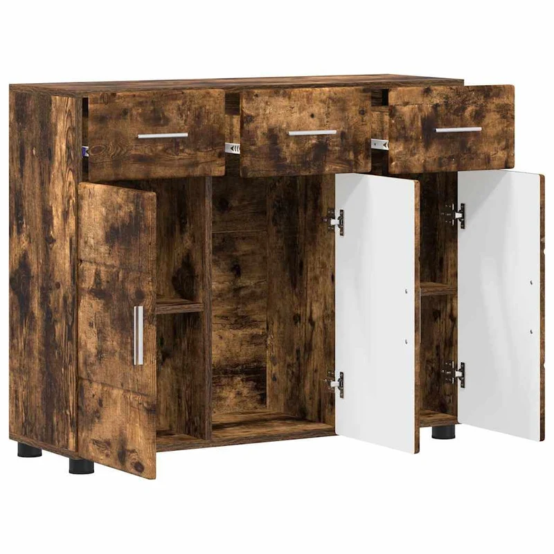 Schrank aus Holzwerkstoff mit Tür, modernes Design in Geräucherter Eiche, 88,5 x 30,5 x 73 cm, ideal für Homeoffice und Wohnzimmer