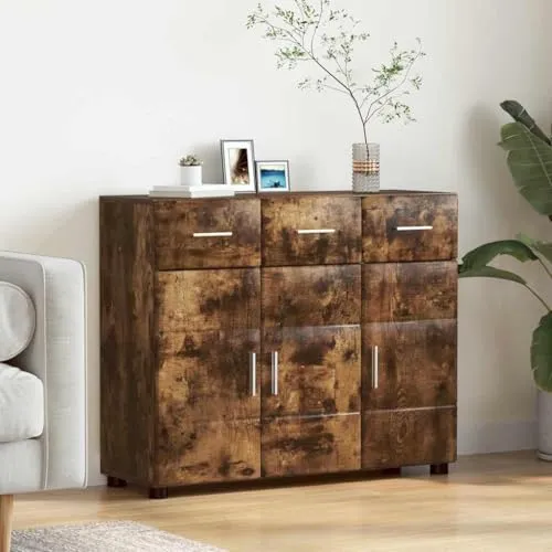 Schrank aus Holzwerkstoff mit Tür, modernes Design in Geräucherter Eiche, 88,5 x 30,5 x 73 cm, ideal für Homeoffice und Wohnzimmer