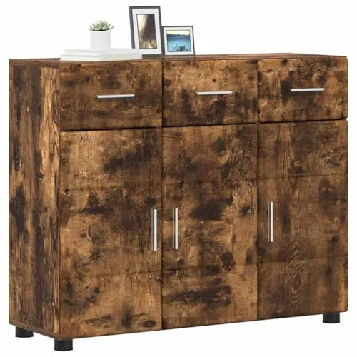 Schrank aus Holzwerkstoff mit Tür, modernes Design in Geräucherter Eiche, 88,5 x 30,5 x 73 cm, ideal für Homeoffice und Wohnzimmer