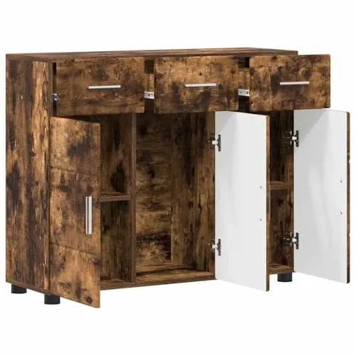 Schrank aus Holzwerkstoff mit Tür, modernes Design in Geräucherter Eiche, 88,5 x 30,5 x 73 cm, ideal für Homeoffice und Wohnzimmer