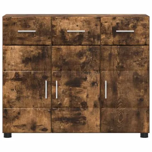 Schrank aus Holzwerkstoff mit Tür, modernes Design in Geräucherter Eiche, 88,5 x 30,5 x 73 cm, ideal für Homeoffice und Wohnzimmer