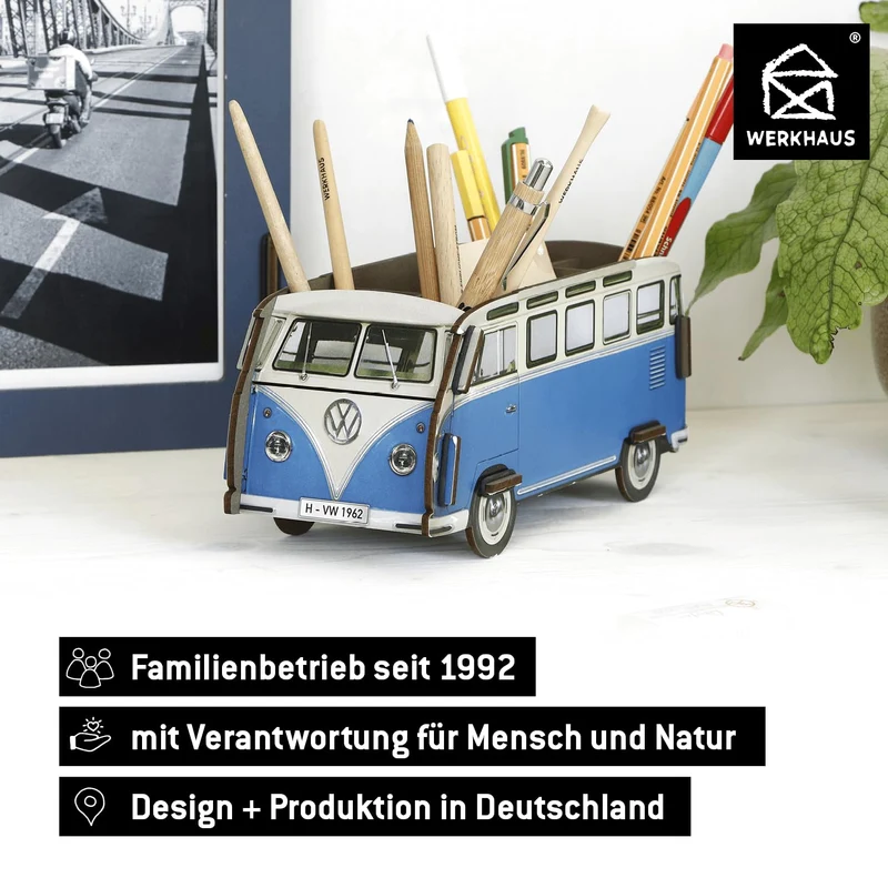 Werkhaus Stifthalter, VW Bus T1, Blau,Einheitsgröße
