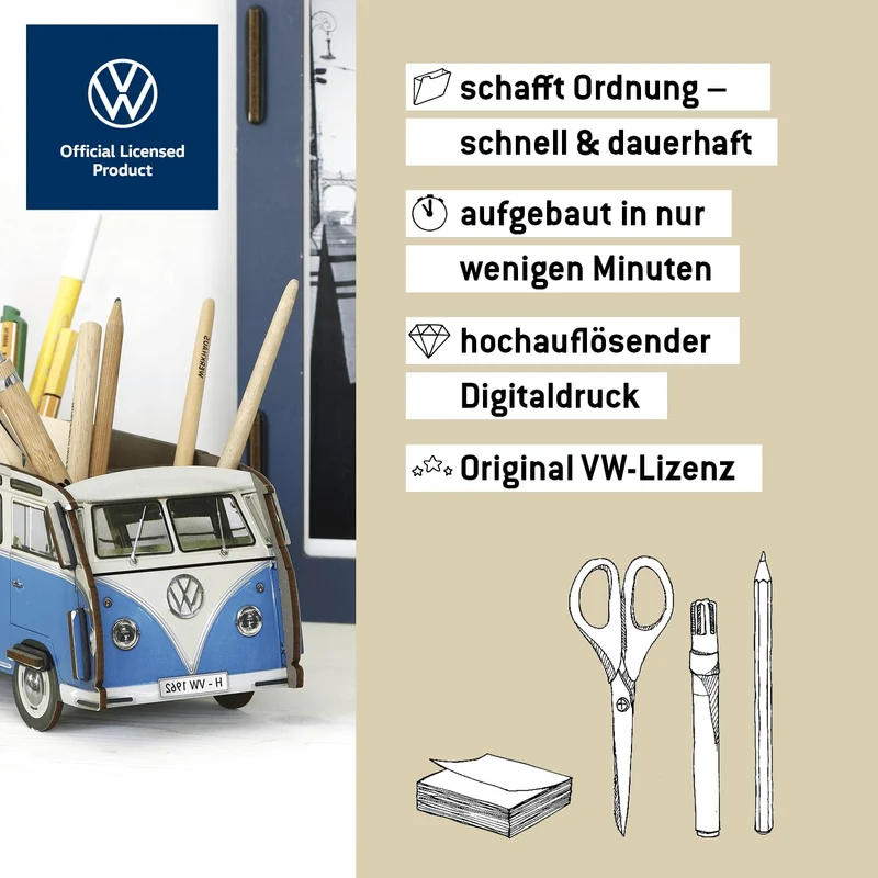 Werkhaus Stifthalter, VW Bus T1, Blau,Einheitsgröße