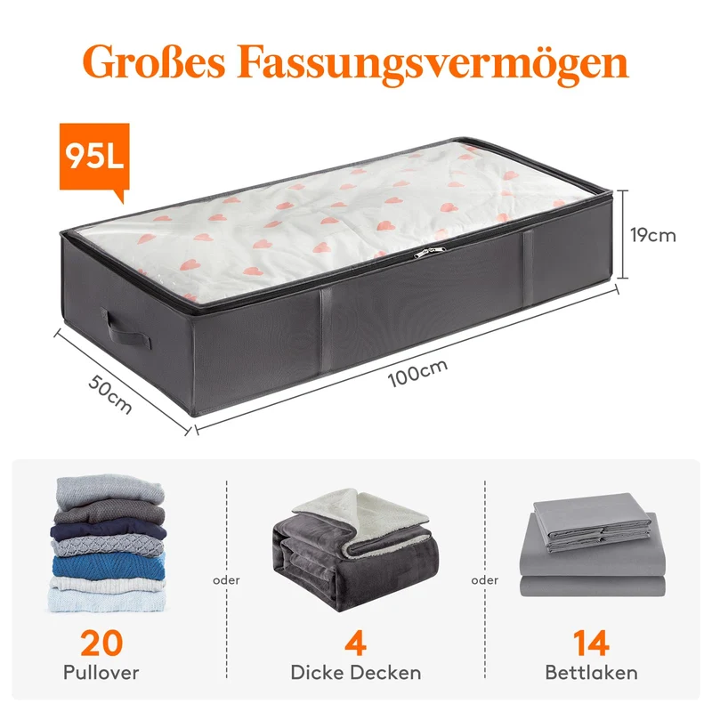 Lifewit Aufbewahrungstasche 95L, Unterbettkommode, Transporttasche 4 Stück