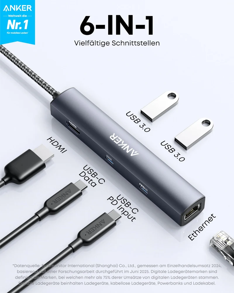 Anker PowerExpand 6-in-1 USB-C Ethernet Adapter, 4K HDMI, 1Gbps