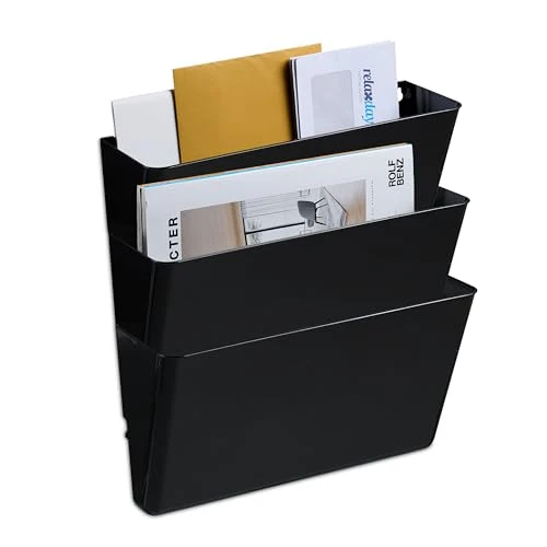 Relaxdays Zeitschriftenhalter Wand, 3er Set, A4, Kunststoff, HBT: 19x33x10,5 cm, Magazinhalter, Zeitungshalter, schwarz