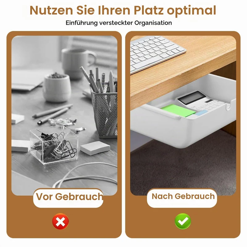 Schublade unter Schreibtisch, 33 × 23× 8.5cm Versteckte Schubladenbox Schubladen Organizer Selbstklebende Aufbewahrungsbox Weiße Untertisch Schublade für Zuhause und Büro