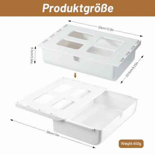 Schublade unter Schreibtisch, 33 × 23× 8.5cm Versteckte Schubladenbox Schubladen Organizer Selbstklebende Aufbewahrungsbox Weiße Untertisch Schublade für Zuhause und Büro