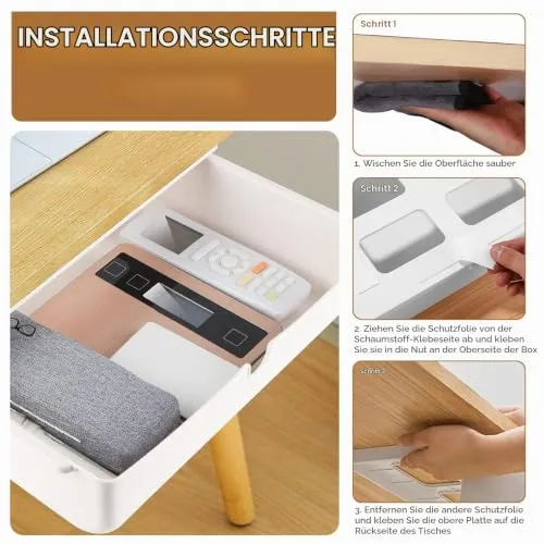 Schublade unter Schreibtisch, 33 × 23× 8.5cm Versteckte Schubladenbox Schubladen Organizer Selbstklebende Aufbewahrungsbox Weiße Untertisch Schublade für Zuhause und Büro