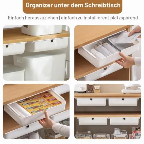 Schublade unter Schreibtisch, 33 × 23× 8.5cm Versteckte Schubladenbox Schubladen Organizer Selbstklebende Aufbewahrungsbox Weiße Untertisch Schublade für Zuhause und Büro
