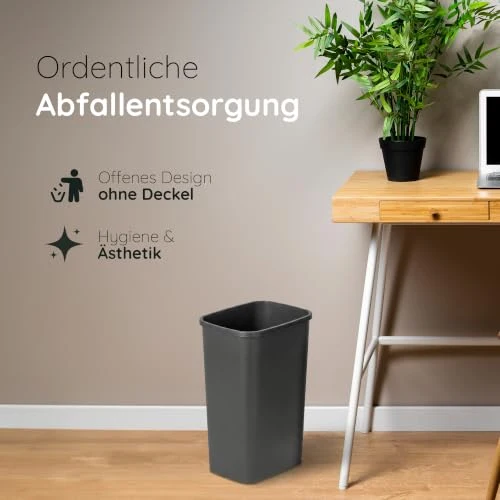 Novaliv 2er Set Mülleimer 25L ohne Deckel Anthrazit, Offener Papierkorb Abfalleimer für Küche Haushalt Büro Gewerbe, Müll Eimer Bin Abfallbehälter Kunststoff Mülltonne Eckig Made in Germany