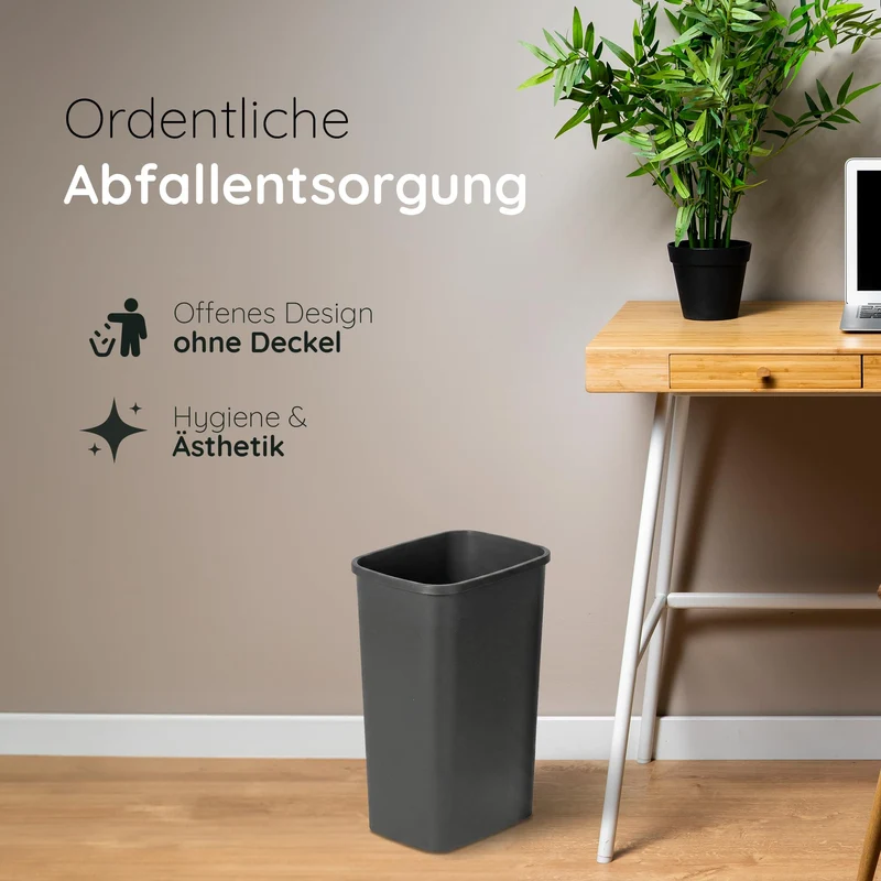 Novaliv 2er Set Mülleimer 25L ohne Deckel Anthrazit, Offener Papierkorb Abfalleimer für Küche Haushalt Büro Gewerbe, Müll Eimer Bin Abfallbehälter Kunststoff Mülltonne Eckig Made in Germany