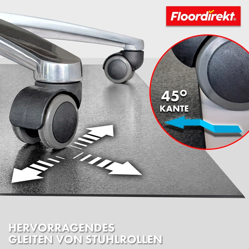Floordirekt Bodenschutzmatte 90 x 120 cm, Dunkelgrau - mit abgeschrägter Kante - Bürostuhl Unterlage aus PVC, Bodenschutz, Unterlegmatte, Schutzmatte für Laminat, Parkett, Hartböden (Kleopatra)