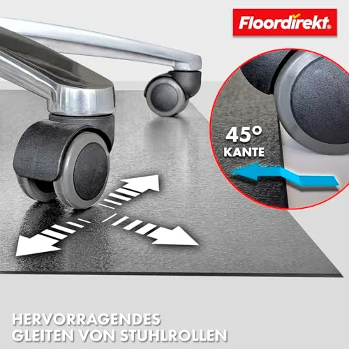 Floordirekt Bodenschutzmatte 90 x 120 cm, Dunkelgrau - mit abgeschrägter Kante - Bürostuhl Unterlage aus PVC, Bodenschutz, Unterlegmatte, Schutzmatte für Laminat, Parkett, Hartböden (Kleopatra)
