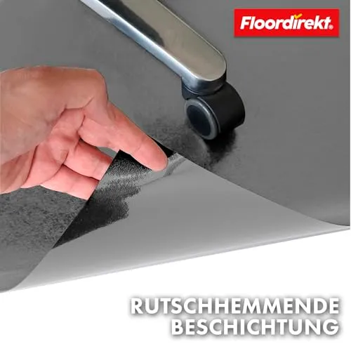 Floordirekt Bodenschutzmatte 90 x 120 cm, Dunkelgrau - mit abgeschrägter Kante - Bürostuhl Unterlage aus PVC, Bodenschutz, Unterlegmatte, Schutzmatte für Laminat, Parkett, Hartböden (Kleopatra)