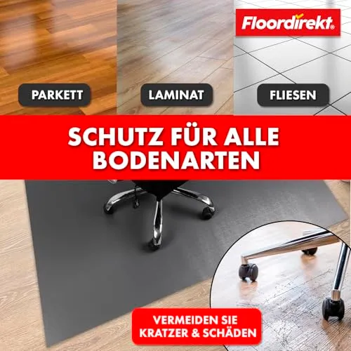 Floordirekt Bodenschutzmatte 90 x 120 cm, Dunkelgrau - mit abgeschrägter Kante - Bürostuhl Unterlage aus PVC, Bodenschutz, Unterlegmatte, Schutzmatte für Laminat, Parkett, Hartböden (Kleopatra)