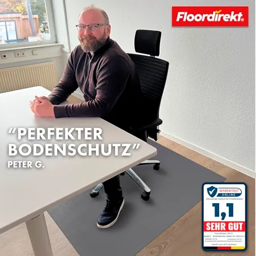 Floordirekt Bodenschutzmatte 90 x 120 cm, Dunkelgrau - mit abgeschrägter Kante - Bürostuhl Unterlage aus PVC, Bodenschutz, Unterlegmatte, Schutzmatte für Laminat, Parkett, Hartböden (Kleopatra)