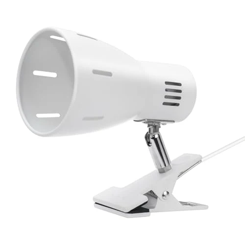 Milpoel Klemmleuchte, Verstellbare Schreibtischlampe mit E27-Fassung, Klemmlampe für Lesen im Bett, Arbeiten und Lernen, Schlankes und Leichtes Design, E27-Birne Separat Erhältlich (Weiß)