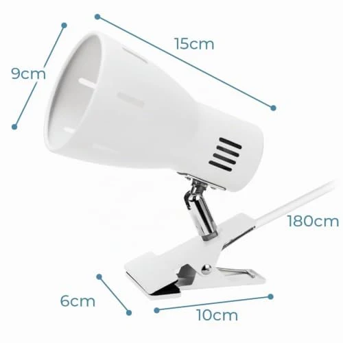 Milpoel Klemmleuchte, Verstellbare Schreibtischlampe mit E27-Fassung, Klemmlampe für Lesen im Bett, Arbeiten und Lernen, Schlankes und Leichtes Design, E27-Birne Separat Erhältlich (Weiß)