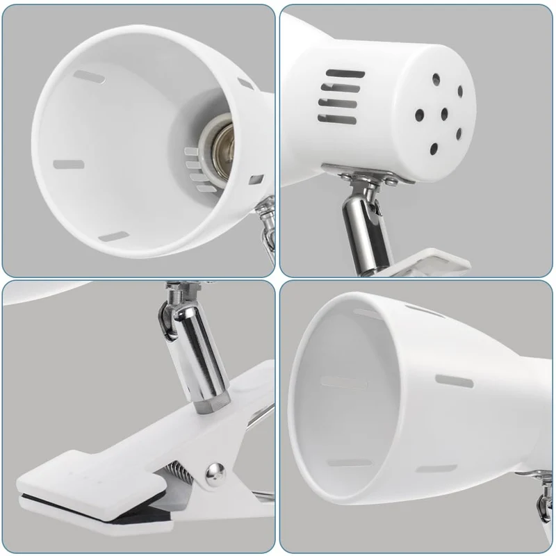 Milpoel Klemmleuchte, Verstellbare Schreibtischlampe mit E27-Fassung, Klemmlampe für Lesen im Bett, Arbeiten und Lernen, Schlankes und Leichtes Design, E27-Birne Separat Erhältlich (Weiß)
