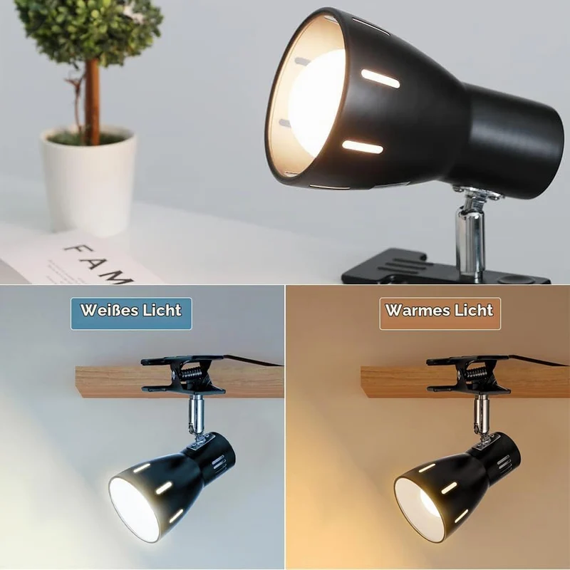 Milpoel Klemmleuchte, Verstellbare Schreibtischlampe mit E27-Fassung, Klemmlampe für Lesen im Bett, Arbeiten und Lernen, Schlankes und Leichtes Design, E27-Birne Separat Erhältlich (Weiß)