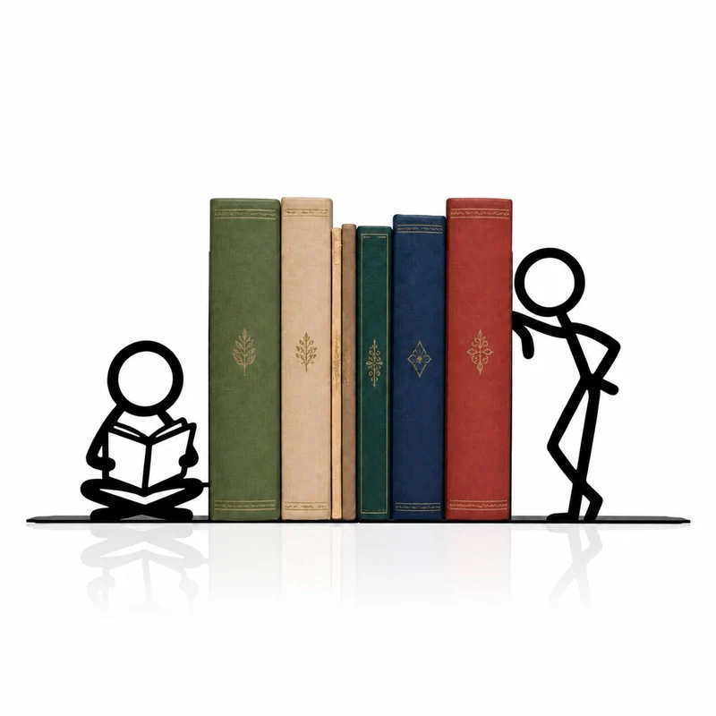 Buchstütze, Metall Buchstützen mit Lesefigur Design, Originell für Schwere Bücher, Dekorativer Buchhalter für Bücherregal Schreibtisch Zuhause, Geschenk für Buchliebhaber, Stil 3