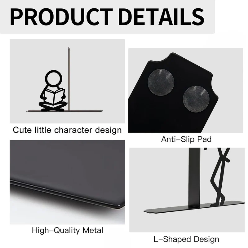Buchstütze, Metall Buchstützen mit Lesefigur Design, Originell für Schwere Bücher, Dekorativer Buchhalter für Bücherregal Schreibtisch Zuhause, Geschenk für Buchliebhaber, Stil 3