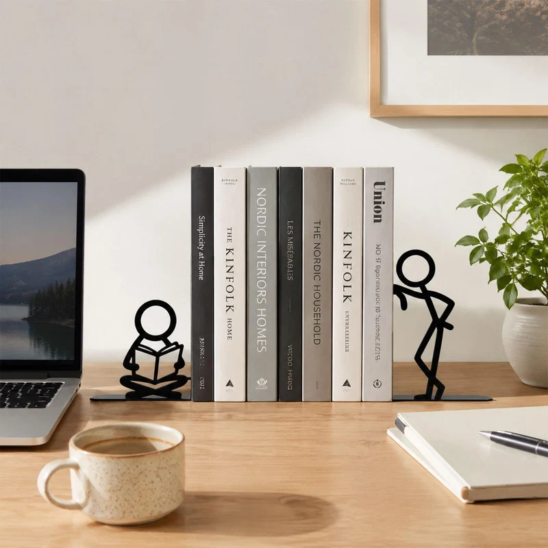 Buchstütze, Metall Buchstützen mit Lesefigur Design, Originell für Schwere Bücher, Dekorativer Buchhalter für Bücherregal Schreibtisch Zuhause, Geschenk für Buchliebhaber, Stil 3