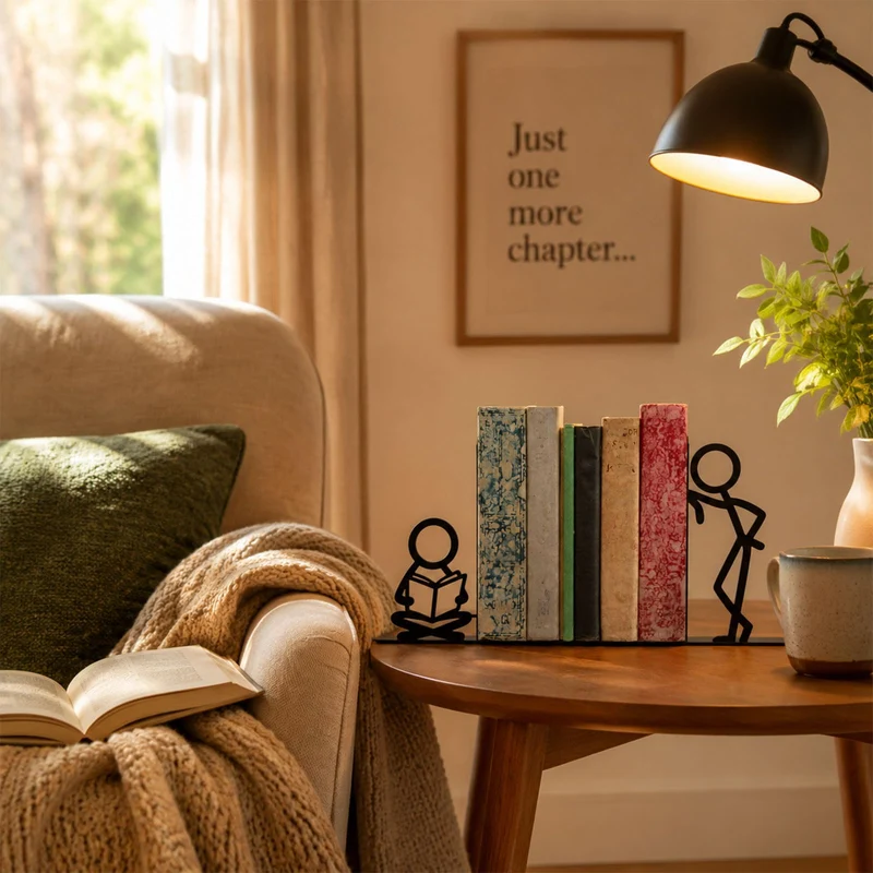 Buchstütze, Metall Buchstützen mit Lesefigur Design, Originell für Schwere Bücher, Dekorativer Buchhalter für Bücherregal Schreibtisch Zuhause, Geschenk für Buchliebhaber, Stil 3