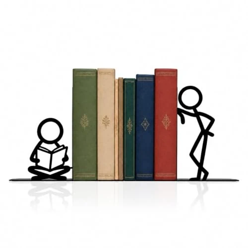Buchstütze, Metall Buchstützen mit Lesefigur Design, Originell für Schwere Bücher, Dekorativer Buchhalter für Bücherregal Schreibtisch Zuhause, Geschenk für Buchliebhaber, Stil 3