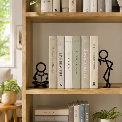 Buchstütze, Metall Buchstützen mit Lesefigur Design, Originell für Schwere Bücher, Dekorativer Buchhalter für Bücherregal Schreibtisch Zuhause, Geschenk für Buchliebhaber, Stil 3