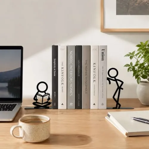 Buchstütze, Metall Buchstützen mit Lesefigur Design, Originell für Schwere Bücher, Dekorativer Buchhalter für Bücherregal Schreibtisch Zuhause, Geschenk für Buchliebhaber, Stil 3