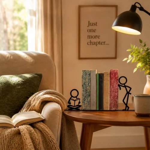 Buchstütze, Metall Buchstützen mit Lesefigur Design, Originell für Schwere Bücher, Dekorativer Buchhalter für Bücherregal Schreibtisch Zuhause, Geschenk für Buchliebhaber, Stil 3