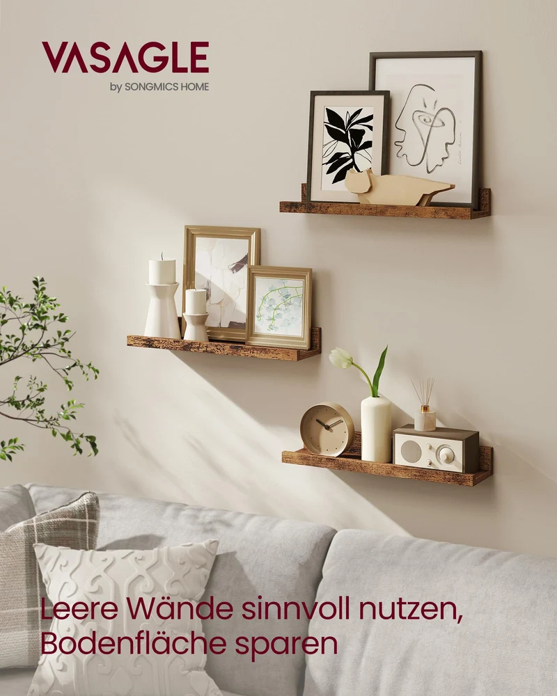VASAGLE Wandregal, 3er Set, Schweberegale, Breite 38 cm