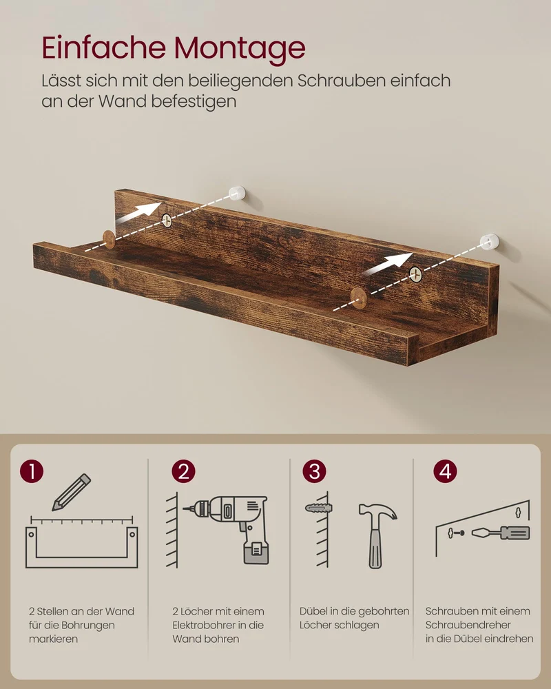 VASAGLE Wandregal, 3er Set, Schweberegale, Breite 38 cm
