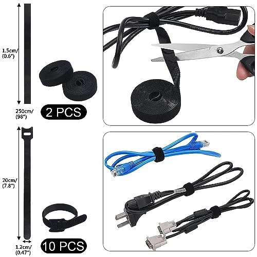 SOULWIT Kabelmanagement Kit, 4 Kabelschläuche, 7 Silikon Kabelhalter, 20+2 Kabelbinder Selbstklebend, 37 Kabelklemmen Groß, 100 Kabelbinder, 20 Kabelschelle Nagelschellen, 10 Klebesockel für TV PC