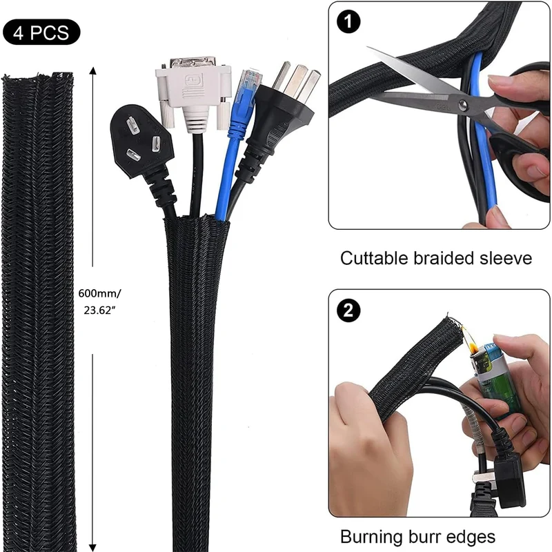 SOULWIT Kabelmanagement Kit, 4 Kabelschläuche, 7 Silikon Kabelhalter, 20+2 Kabelbinder Selbstklebend, 37 Kabelklemmen Groß, 100 Kabelbinder, 20 Kabelschelle Nagelschellen, 10 Klebesockel für TV PC