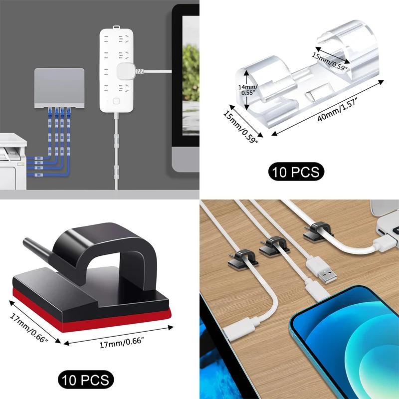 SOULWIT Kabelmanagement Kit, 4 Kabelschläuche, 7 Silikon Kabelhalter, 20+2 Kabelbinder Selbstklebend, 37 Kabelklemmen Groß, 100 Kabelbinder, 20 Kabelschelle Nagelschellen, 10 Klebesockel für TV PC
