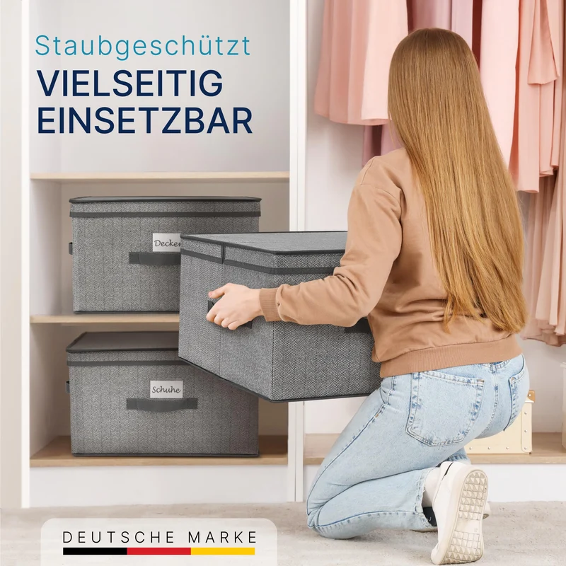 TOPP4u 2er Set große Aufbewahrungs-Box 50L mit Deckel, 2 Fächer 40x50x25cm