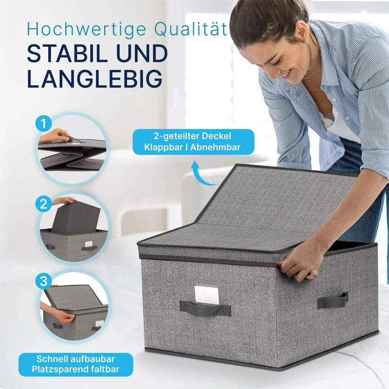 TOPP4u 2er Set große Aufbewahrungs-Box 50L mit Deckel, 2 Fächer 40x50x25cm
