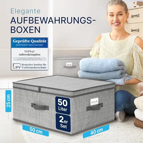 TOPP4u 2er Set große Aufbewahrungs-Box 50L mit Deckel, 2 Fächer 40x50x25cm